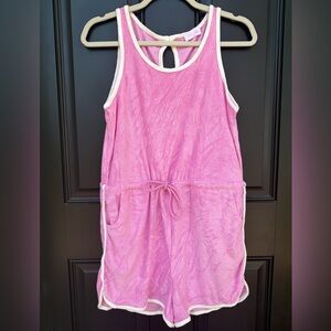 Women’s Small Pink Terry Cloth Drawstring Romper